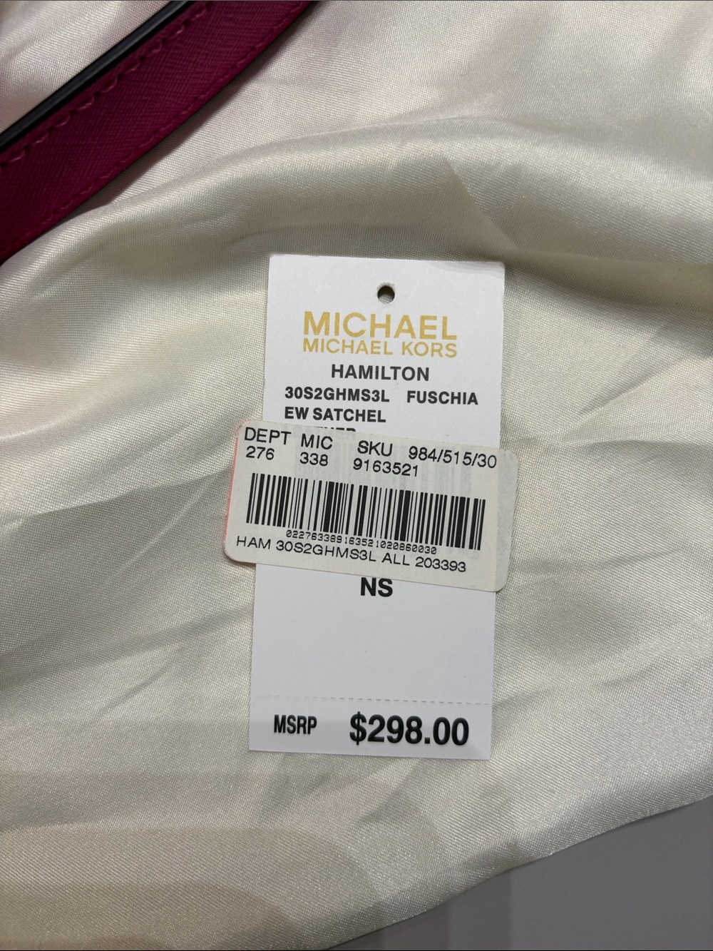 Michael Kors Fuchsia Purple Hamilton Saffiano Leather Satchel with Gold Hardware - Picture 7 of 10